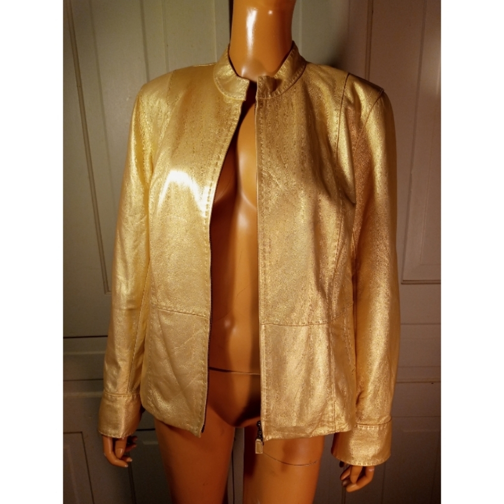 Real leather golden lamb jacket coat designer Sigrid Olsen